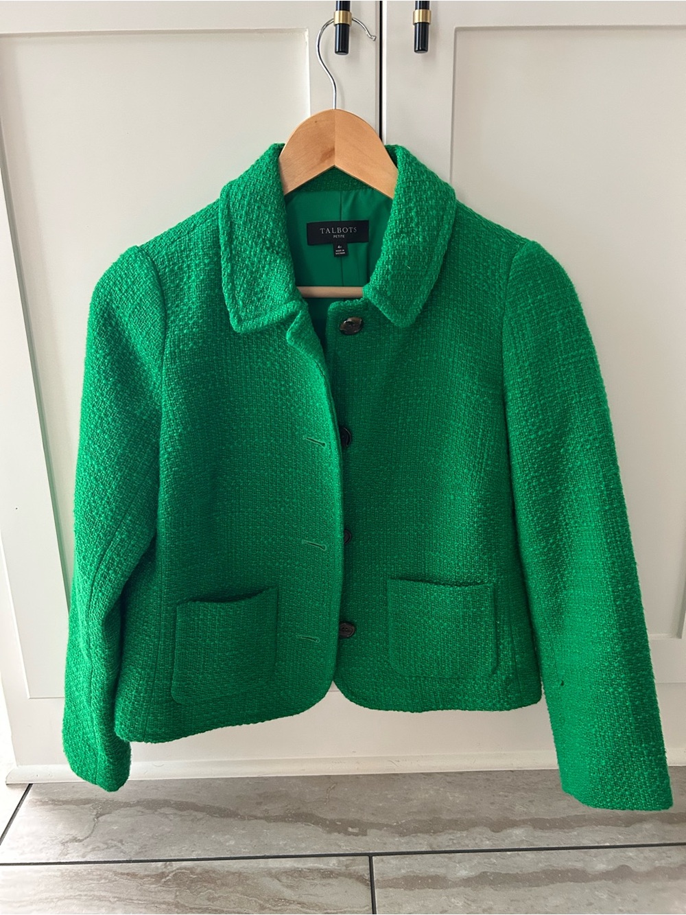 Talbots Petite Emerald Green Bouclé Jacket with Button